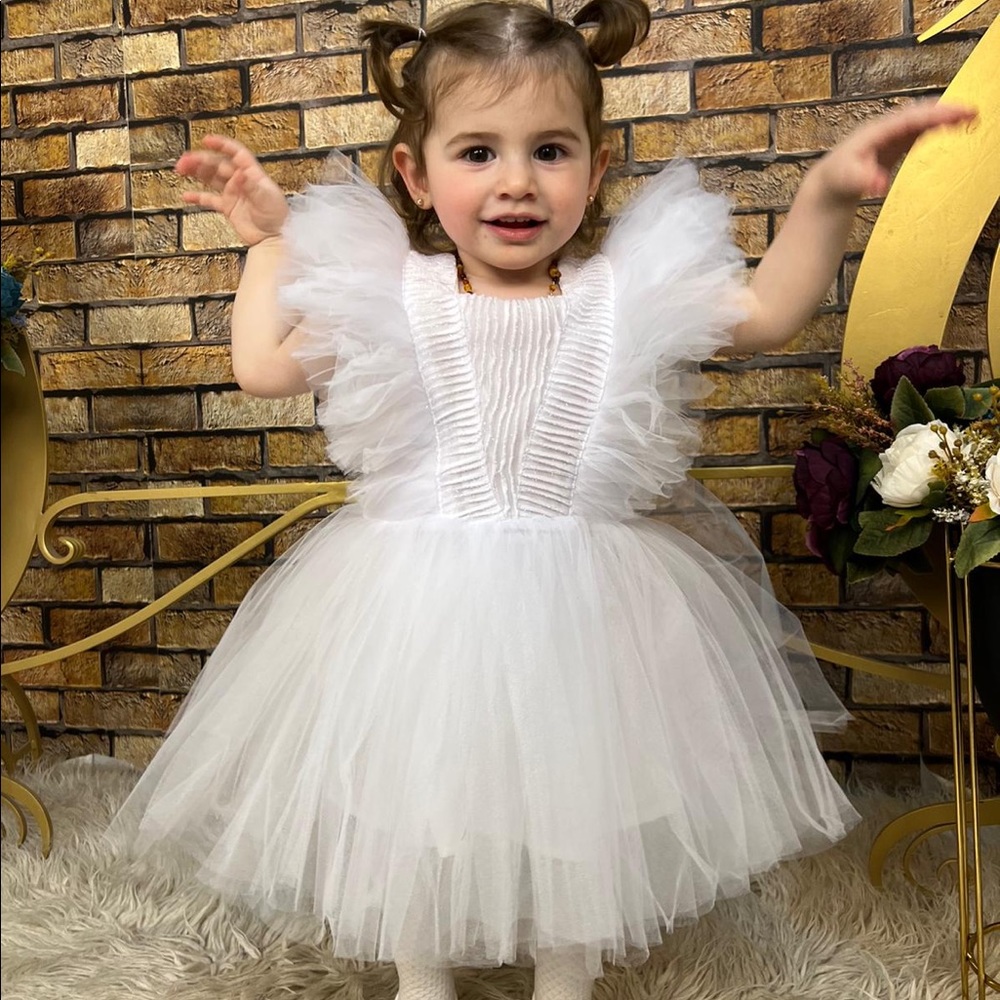 White Flower Girls Tutu Tulle Dress for Girls Wedding Birthday ,Photo shoot